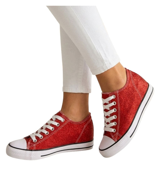 Czerwone wiązane trampki sneakersy na niskim koturnie /F6-3 13522 T8-6/