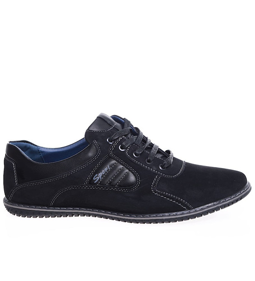 Sznurowane męskie półbuty czarne pantofle /B5-1 16030 T333/