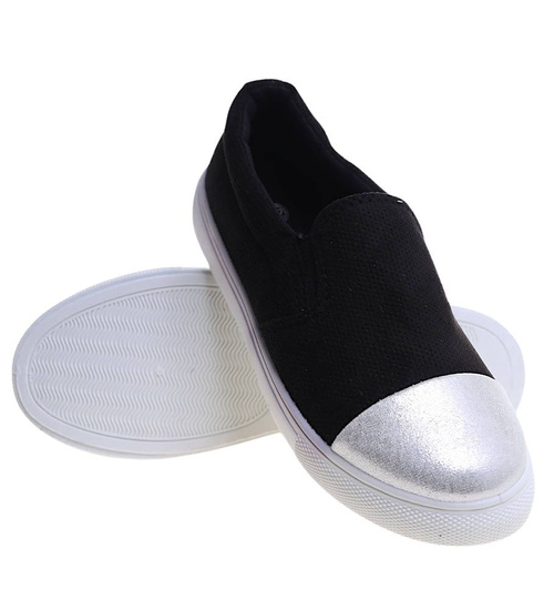 Czarne wsuwane trampki dziewczęce slip on /E5-2 13683  T004/