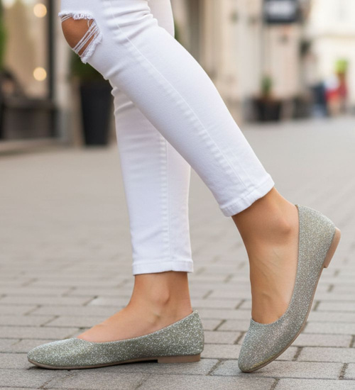 Błyszczące balerinki damskie Złote /C7-2 13074 T295/