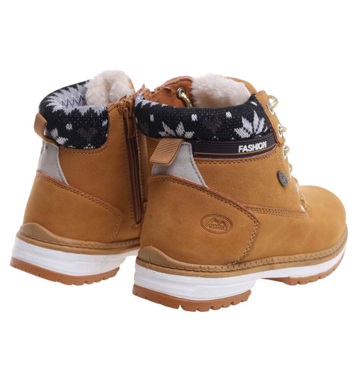  Ocieplane karmelowe botki trapery dziewczęce /G12-2 18296 T384/