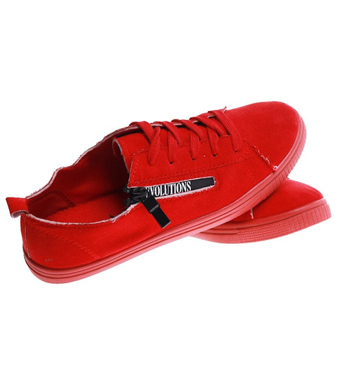 Sznurowane czerwone trampki damskie /D9-2 11656 T190/