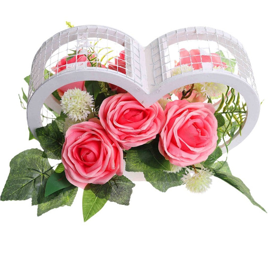 Kompozycja kwiatowa- różowe róże w białym sercu /Komp112 P328/