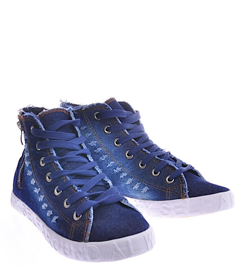 Jeansowe trampki z wysoką cholewką granatowe /C6-2 12441 T296/