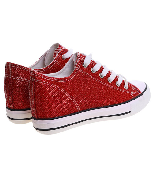 Czerwone wiązane trampki sneakersy na niskim koturnie /F6-3 13522 T8-6/