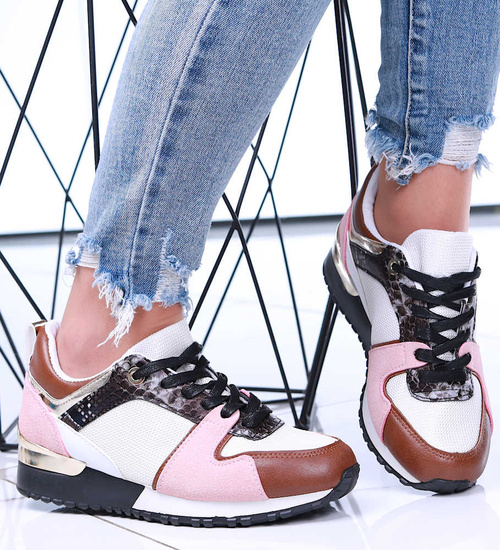 Sznurowane biało różowe buty sportowe /D9-3 15773 T283/