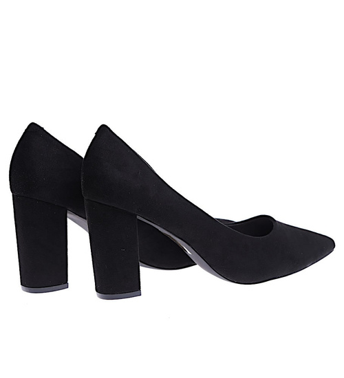 Czarne klasyczne czółenka damskie na słupku /E6-2 15221 T594/
