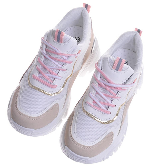 Damskie sneakersy na platformie Beżowe /E5-3 10621 S439/