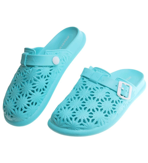 Klapki damskie Ażurowe buty na plażę Turkusowe /H2 17854 G008/