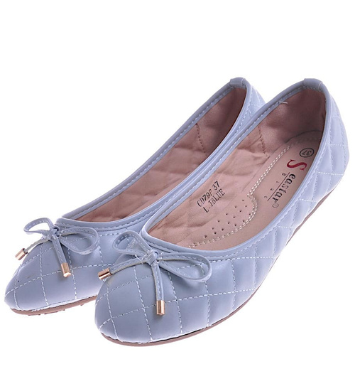 Niebieskie balerinki damskie z kokardą /E8-2 10464 S252/