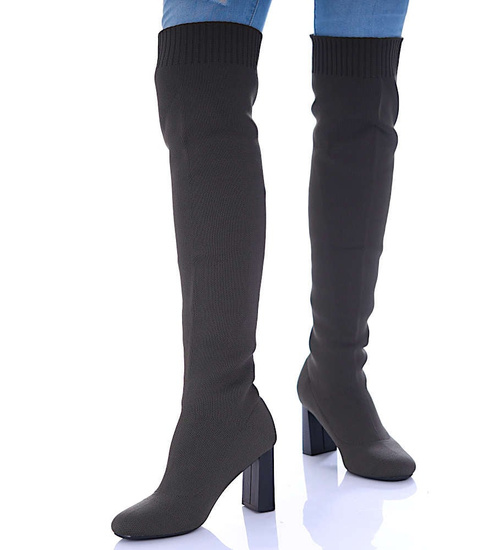 Zielone kozaki muszkieterki na obcasie /D7-3 17157 G381/