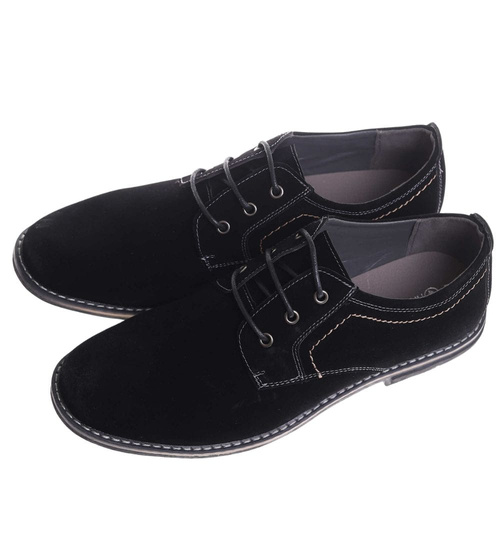 Półbuty męskie Czarne wiązane buty z zamszu /E4-1 17771 S383/