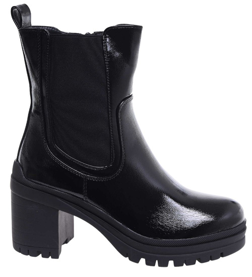 Czarne botki na grubym obcasie i platformie /C5-3 18312 T432/