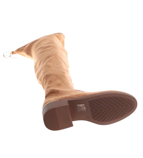 Karmelowe kozaki na płaskim obcasie /F5-2 18416 W477/