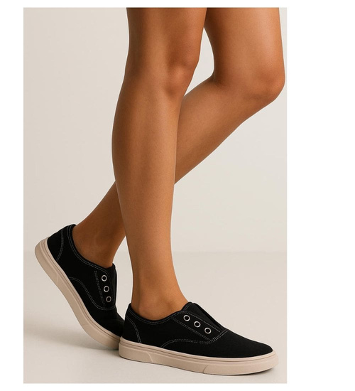 Czarne wsuwane materiałowe trampki damskie /G4-3 16181 T190/