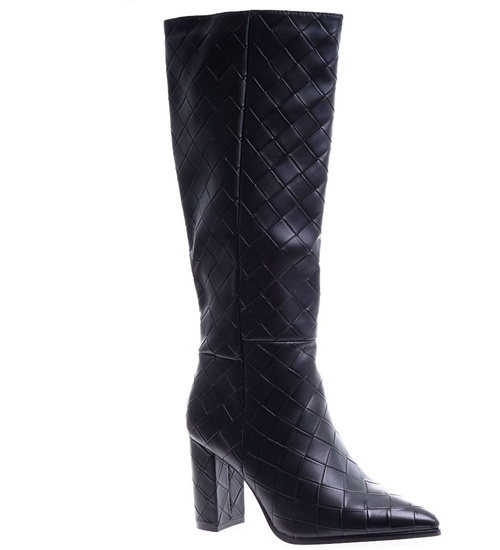 Czarne lekko ocieplone kozaki na słupku /D5-1 15183 T389/