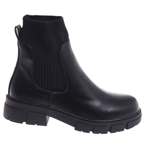 Czarne elastyczne dziewczęce botki ocieplane /E6-2 18339 T3/