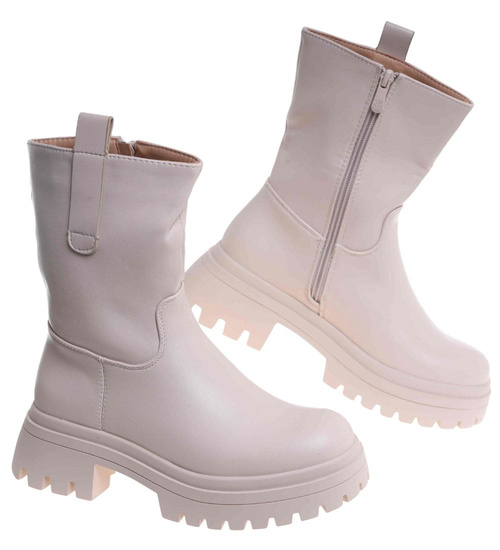 Beżowe botki workery na platformie /A2-2 18504 T288/