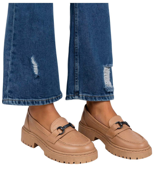 Beżowe damskie półbuty na platformie /E9-2 18051 T234/