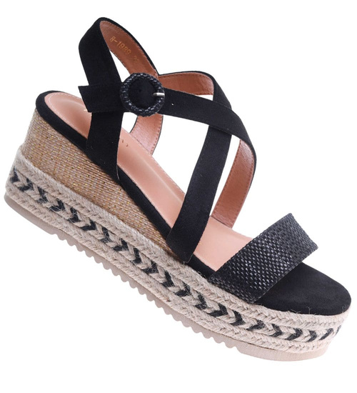 Czarne damskie sandały na platformie /G7-1 17685 G345/