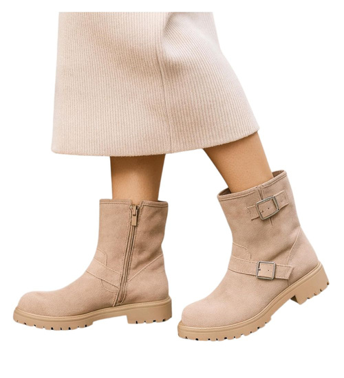 Zimowe botki saszki z ociepleniem beżowe /D1-3 18523 T387/