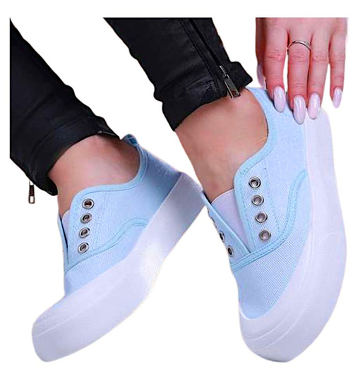 Wsuwane niebieskie trampki na platformie /C5-3 14074 S260/