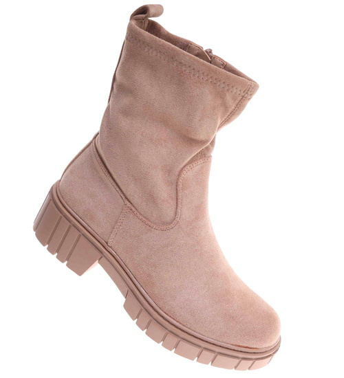 Beżowe ocieplane botki na platformie /C5-1 18172 T432/