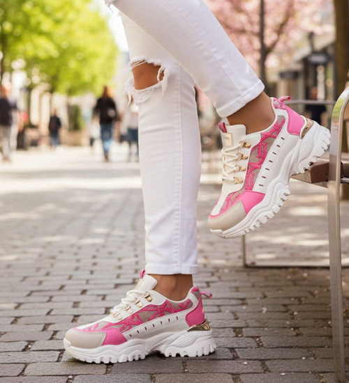 Sznurowane kolorowe sneakersy na platformie /G4-2 17407 T683/