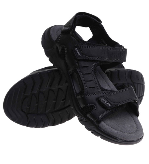 Czarne męskie sandały na rzep /G5-1 17619 T431/