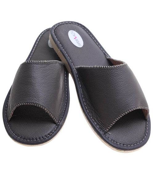 Czarne klapki z naturalnej skóry Premium /D5-1 11323 S199/