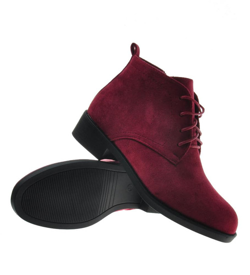 Bordowe botki damskie z wiązaniami /D8-2 9627 S491/