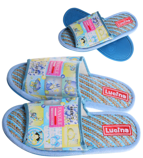 Niebieskie materiałowe kapcie damskie /D3-1 17591 T2-5/