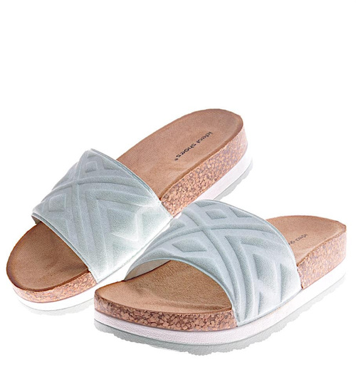 Miętowe klapki damskie na koturnie i platformie /G13-2 11450 W392/