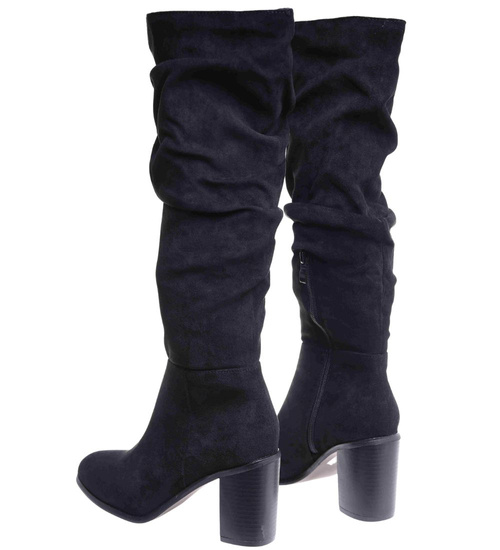 Czarne klasyczne kozaki na słupku do kolan /F2-2 18332 W582/