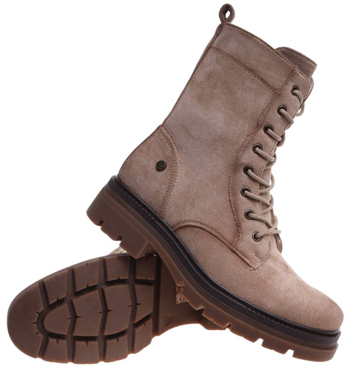 Beżowe wiązane botki trapery na platformie /C7-3 18280 W600/