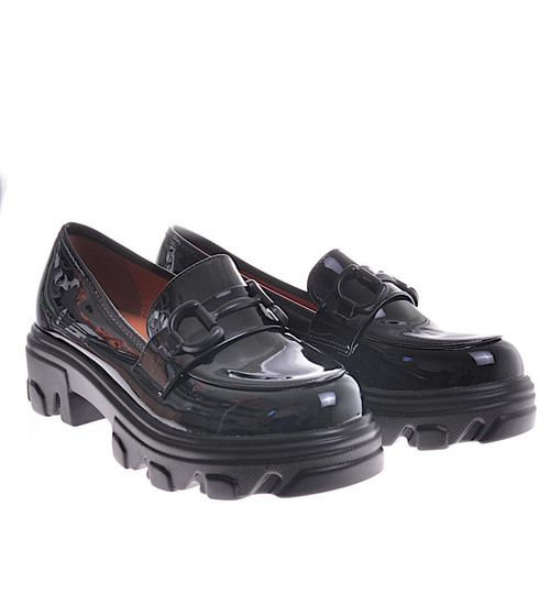 Czarne półbuty mokasyny na platformie /C5-2 12361 T791/