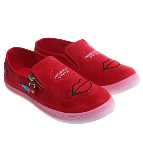 Zamszowe czerwone trampki slip on /D4-3 8425 S098/