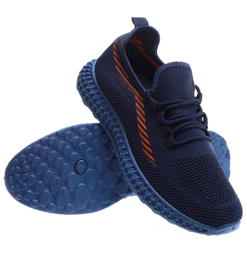 Lekkie ażurowe męskie buty sportowe Granatowe /D1-1 15556 T383/