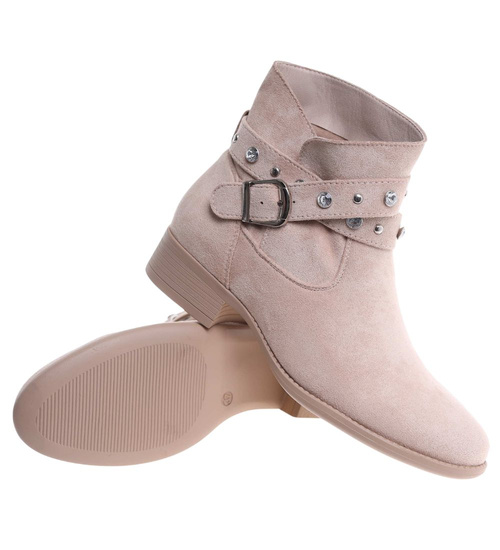 Zamszowe botki damskie beżowe /K3-3 18552 W222/