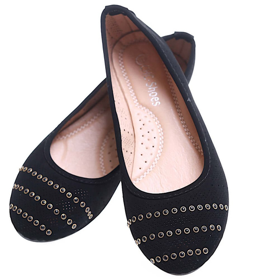 Czarne ażurowe balerinki damskie /B1-2 15533 T195/