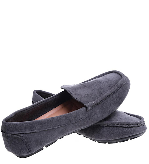 Szare zamszowe półbuty balerinki lordsy /F6-2 15629 T187/