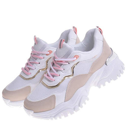 Damskie sneakersy na platformie Beżowe /E5-3 10621 S439/