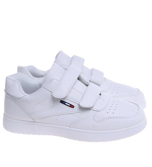 Wygodne białe trampki męskie na rzepy /F3-2 18139 T381/