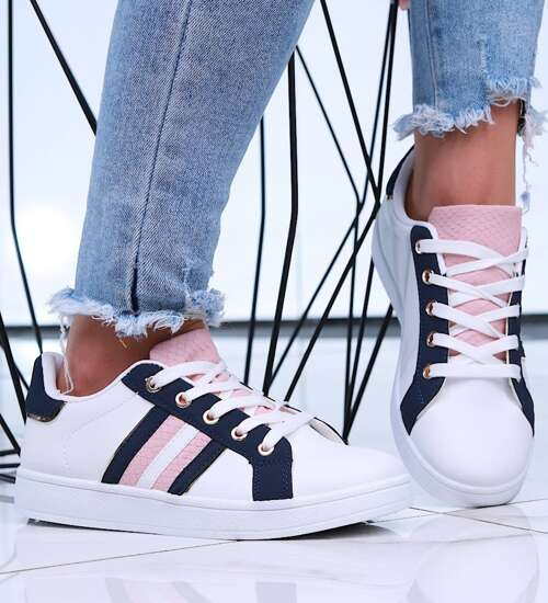 Białe sznurowane trampki damskie /F6-3 15987 G286/