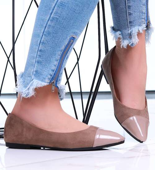 Baleriny damskie ze szpicem Khaki /D2-2 16005 T181/