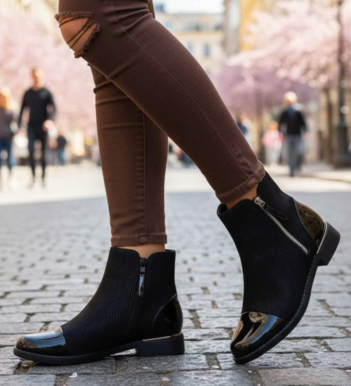 Zimowe czarne botki damskie ocieplane /D2-1 18531  W401/