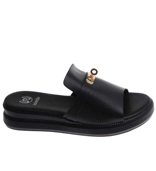 Klapki damskie czarne na platformie /C7-3 17775 T232/