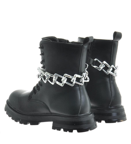 Dziewczęce kozaki z łańcuchem Czarne /G8-2 9956 S892/