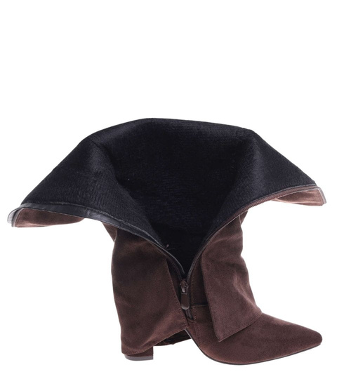 Czekoladowe kozaki boho do kolan na obcasie /F2-118586 G688/