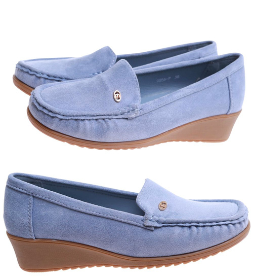 Niebieskie czółenka na niskim koturnie /D9-3 17667 W289/